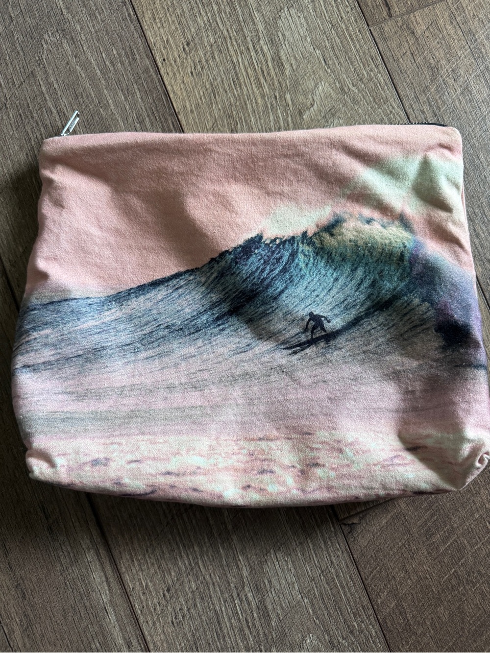 Samudra Surfer Wave Print Canvas Pouch - Pink and Blue
